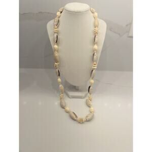 Vintage Freirich Signed Shell Bead Necklace Coastal Boho Resort Statement